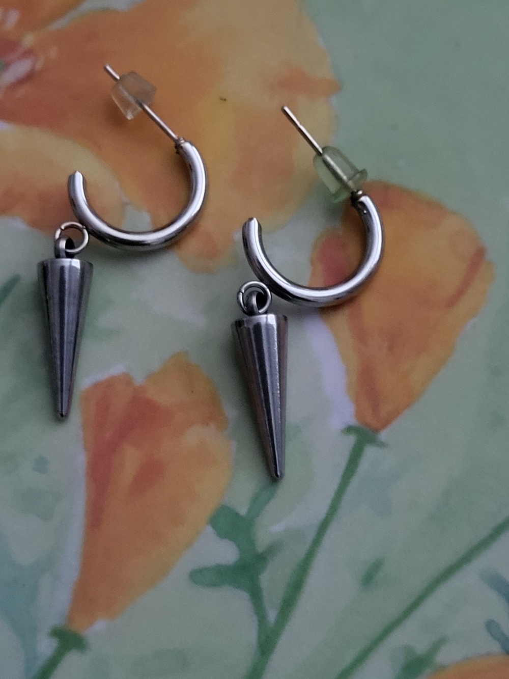 Silver Spike Huggie Earrings